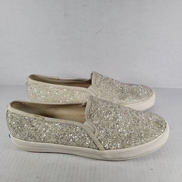 Keds Women's Kate Spade Double Decker Glitter Cream Slip On Sneaker Size 8 - Picture 1 of 9